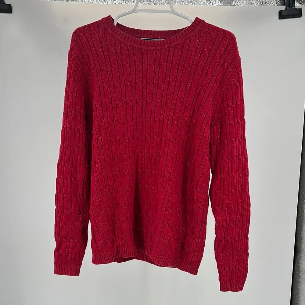Karen Scott Red Crew Neck Sweater with Textured Knit XL cable knit metallic